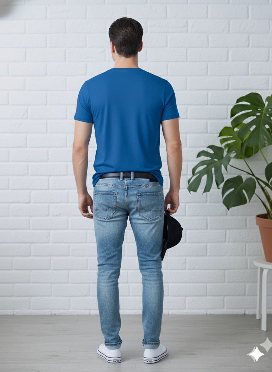 Men's Premium Royal Blue Crew Neck T-Shirt - Essential Cotton Tee