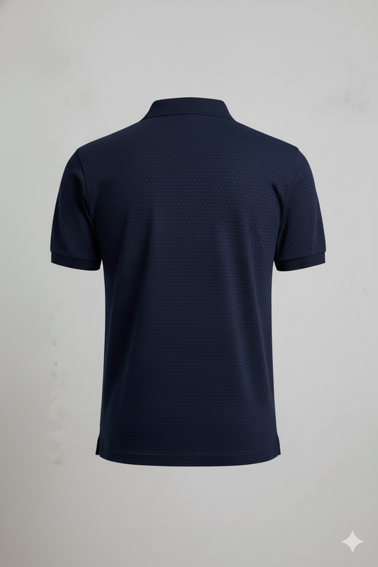 Men's Premium Navy Piqué Polo Shirt — Honeycomb Knit