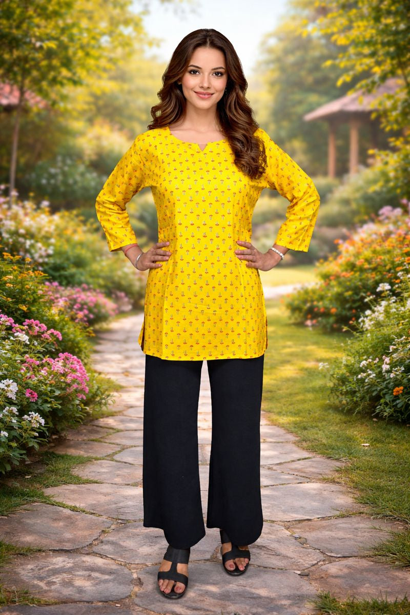 BeePunch Yellow Printed Kurti | Casual Ethnic Wear
