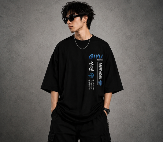 BeePunch Exclusive – Giyu Tomioka Oversized Anime T-Shirt | Premium 240 GSM French Terry | Demon Slayer Streetwear