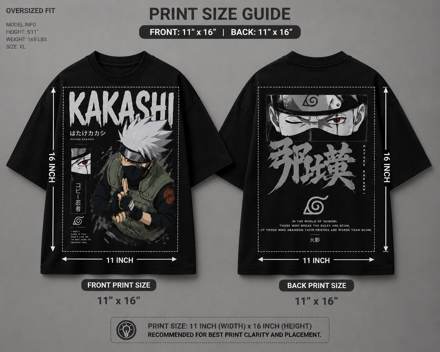 BeePunch Kakashi Graphic Oversized Tee – close-up
