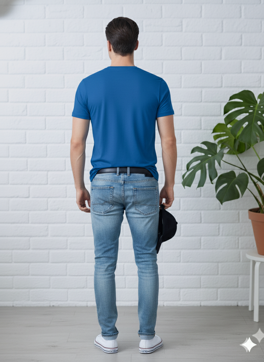 Men's Premium Royal Blue Crew Neck T-Shirt - Essential Cotton Tee