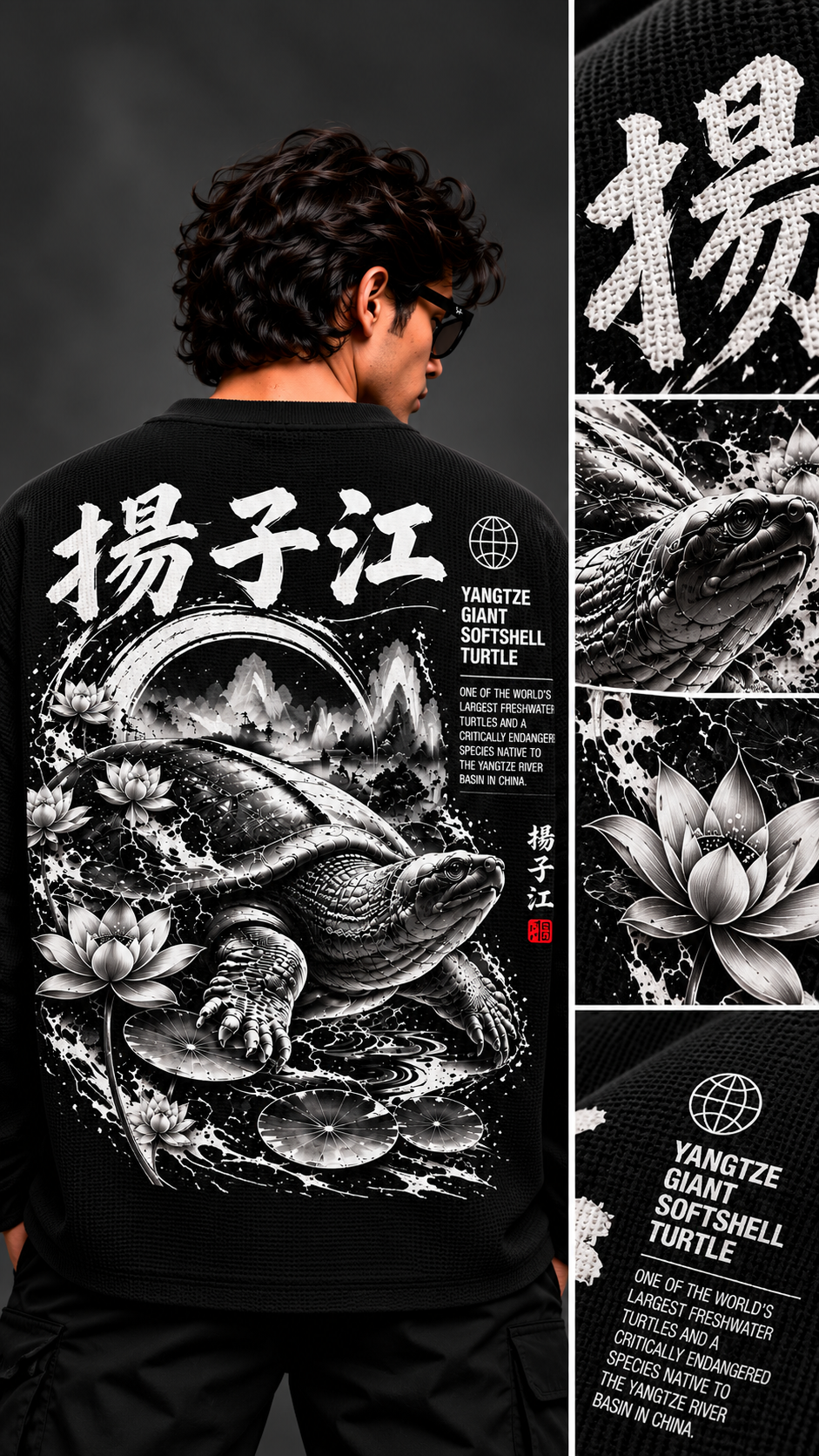 BeePunch Yangtze Softshell Turtle Full Sleeve T-Shirt – Black