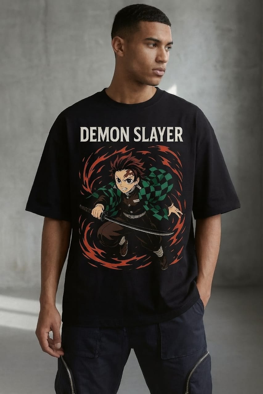 Demon Slayer Tanjiro Oversized T-Shirt – Premium 3D Anime Print | Unisex Streetwear