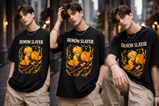 Demon Slayer Oversized T‑Shirt – Zenitsu Inspired Anime Graphic Tee