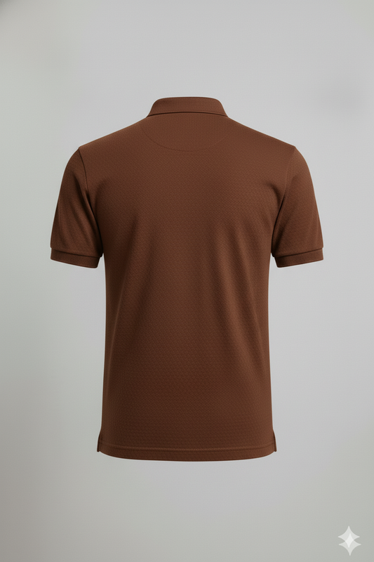 Men's Solid Brown honeycomb Short-Sleeve Polo Shirt.