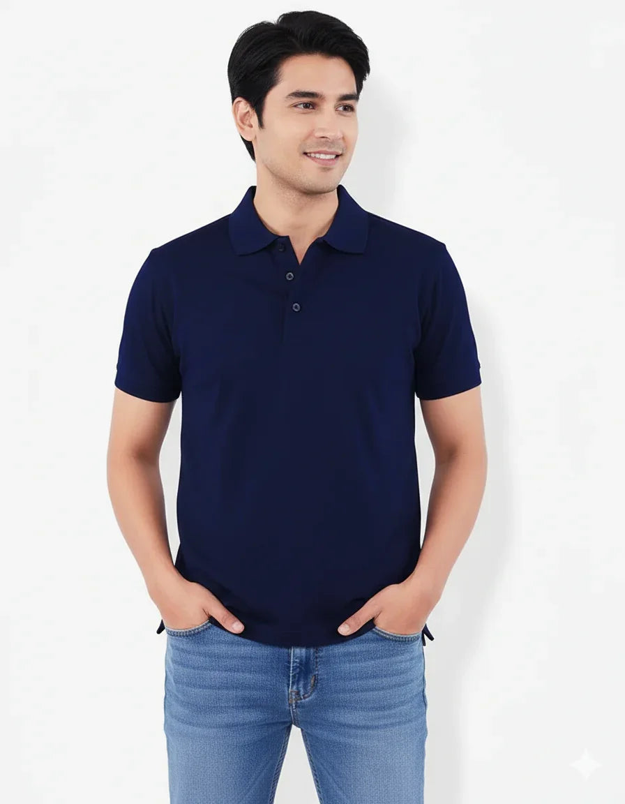 Men's Premium Navy Blue Piqué Polo Shirt - BeePunch.in