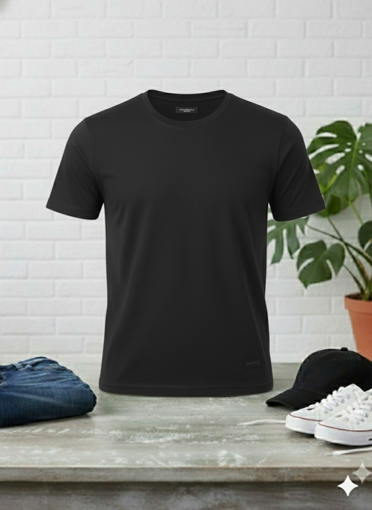 Men's Premium Black Crewneck T-Shirt | Soft Cotton Basic Tee