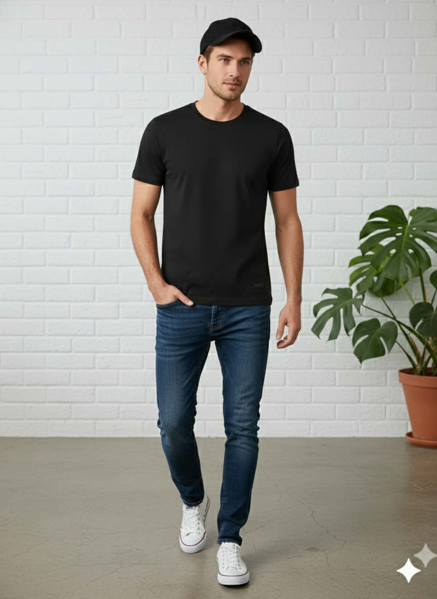 Men's Premium Black Crewneck T-Shirt | Soft Cotton Basic Tee