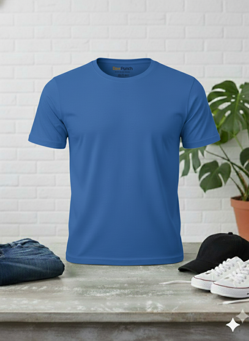 Men's Premium Royal Blue Crew Neck T-Shirt - Essential Cotton Tee