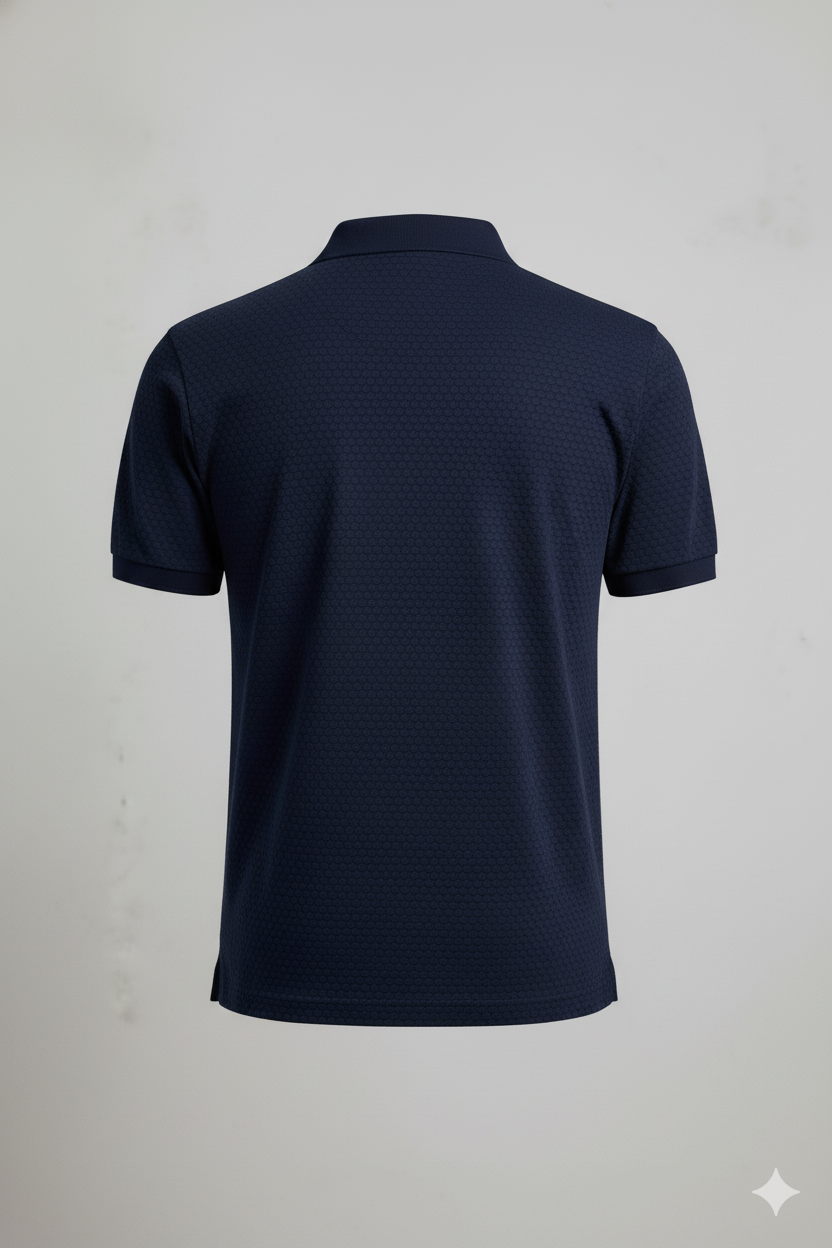 Men's Premium Navy Piqué Polo Shirt — Honeycomb Knit