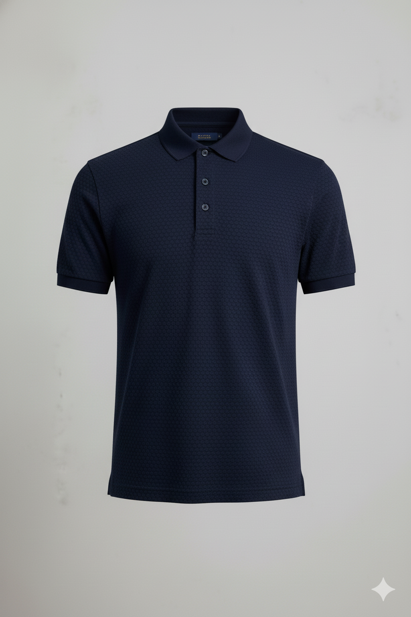 Men's Premium Navy Piqué Polo Shirt — Honeycomb Knit