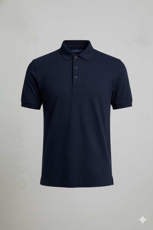 Men's Premium Navy Piqué Polo Shirt — Honeycomb Knit