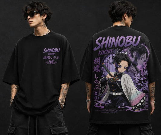 Shinobu Kocho Oversized Anime T-Shirt | Demon Slayer Insect Hashira | 240 GSM French Terry | BeePunch
