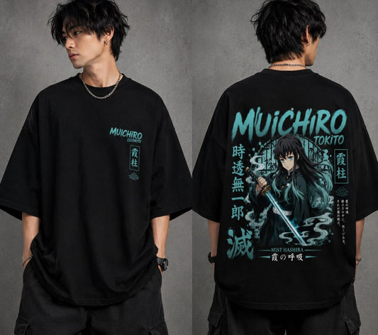 Muichiro Tokito Oversized Anime T-Shirt | Demon Slayer Mist Hashira | 240 GSM French Terry | BeePunch