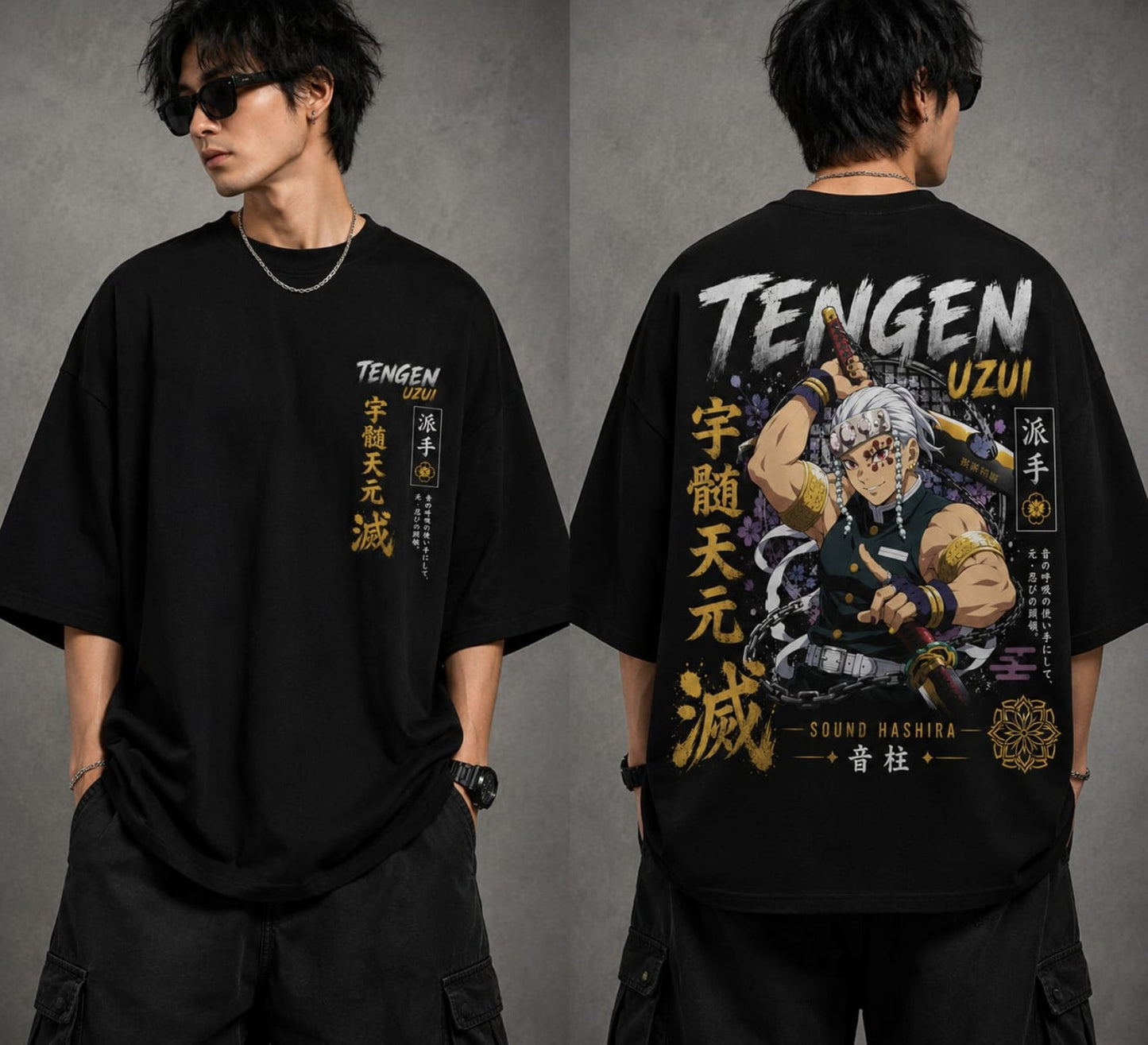 BeePunch Tengen Uzui Oversized Anime T-Shirt – Premium 240 GSM French Terry Cotton