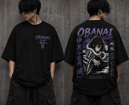 Obanai Iguro Oversized Anime T-Shirt | Demon Slayer Snake Hashira | Premium 240 GSM French Terry | BeePunch
