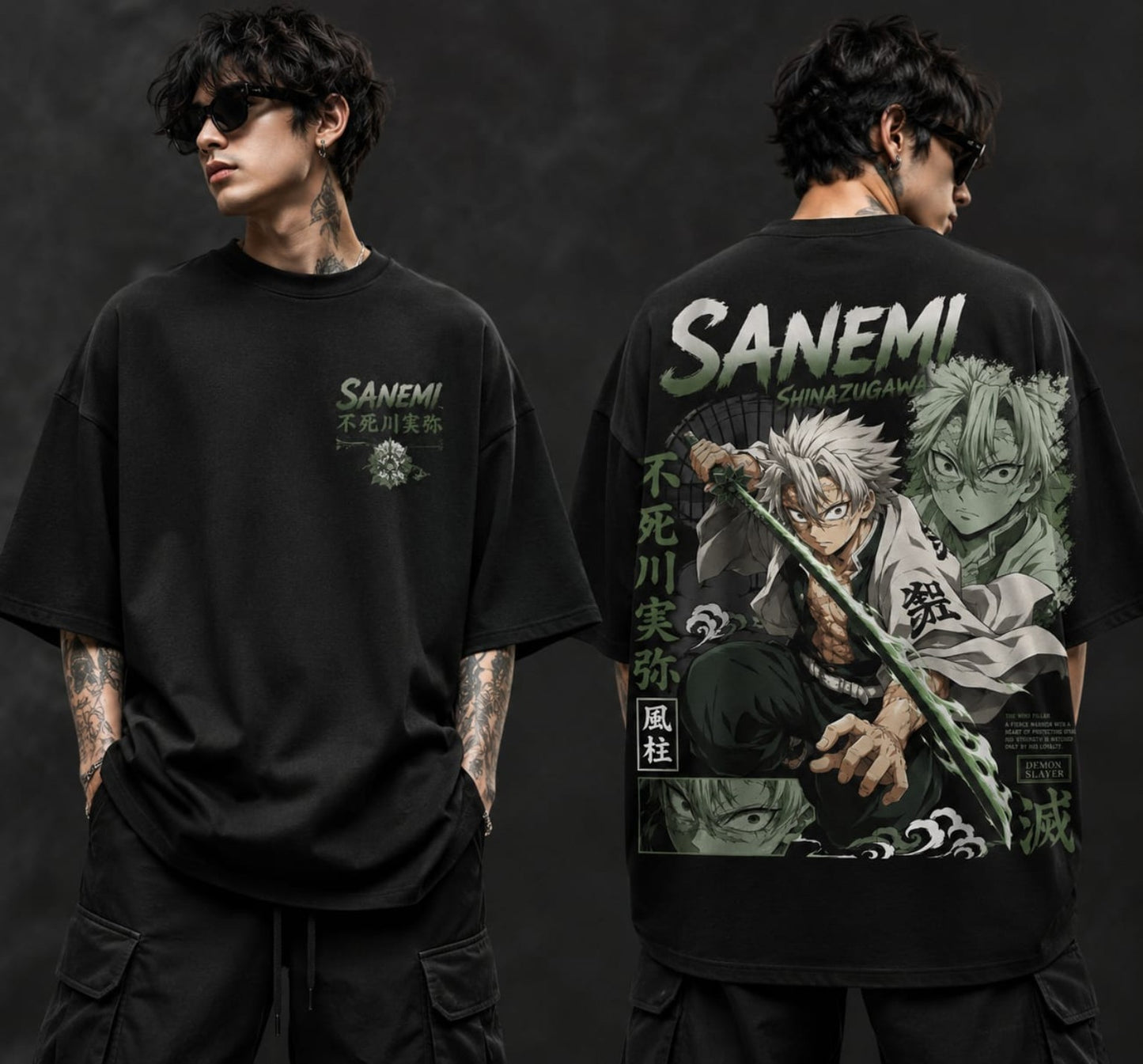 Sanemi Shinazugawa Oversized Anime T-Shirt | Demon Slayer Wind Hashira | 240 GSM French Terry | BeePunch