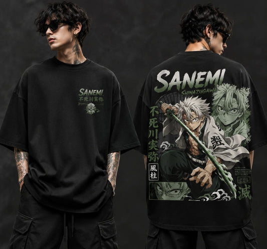 Sanemi Shinazugawa Oversized Anime T-Shirt | Demon Slayer Wind Hashira | 240 GSM French Terry | BeePunch