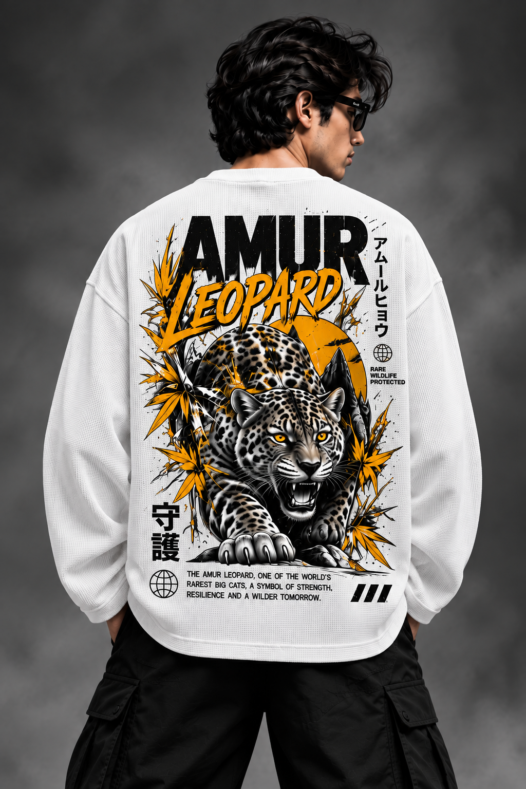 BeePunch Amur Leopard Waffle Full Sleeve T-Shirt – White