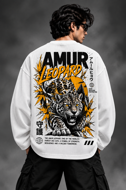 BeePunch Amur Leopard Waffle Full Sleeve T-Shirt – White