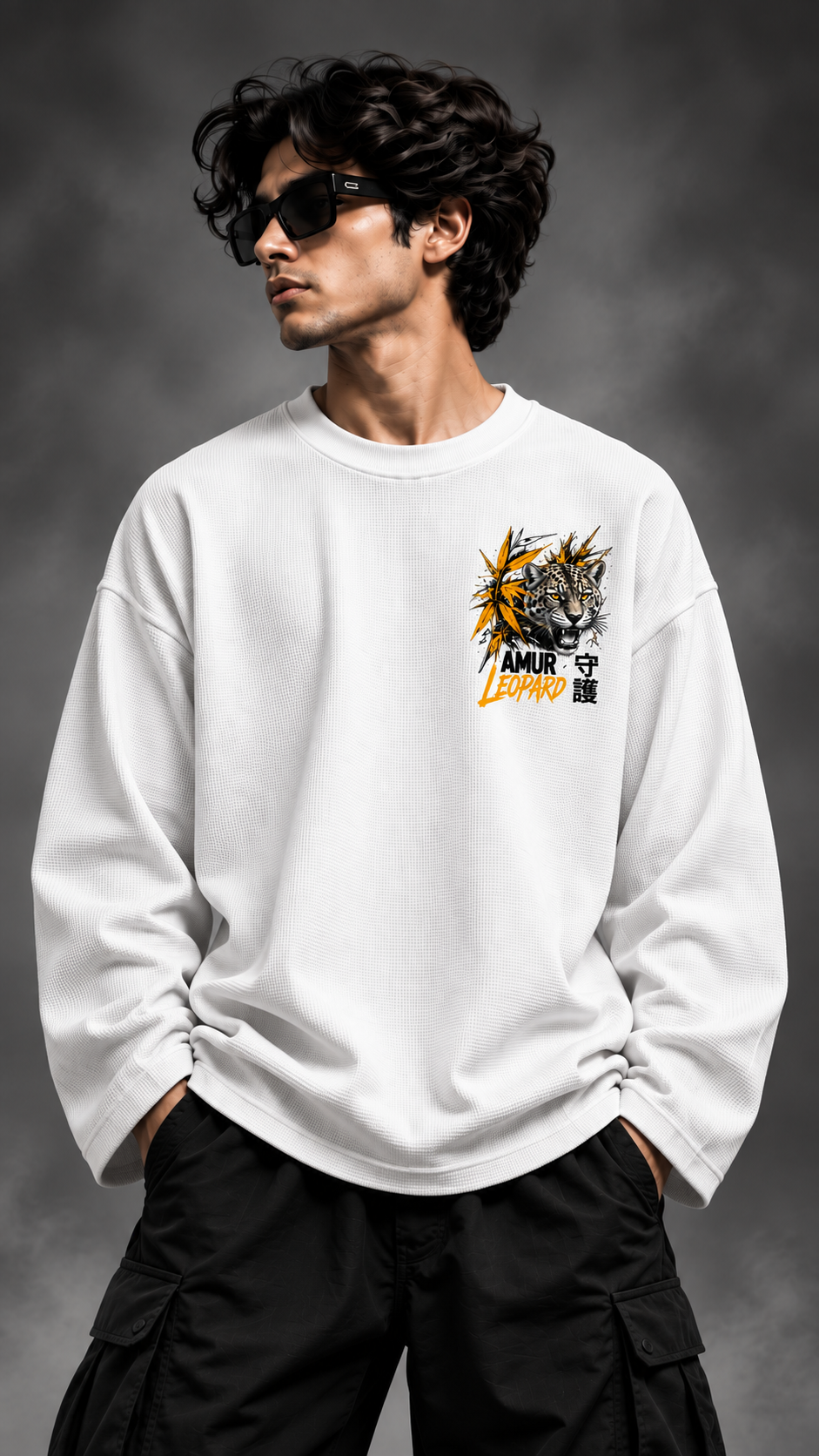 BeePunch Amur Leopard Waffle Full Sleeve T-Shirt – White
