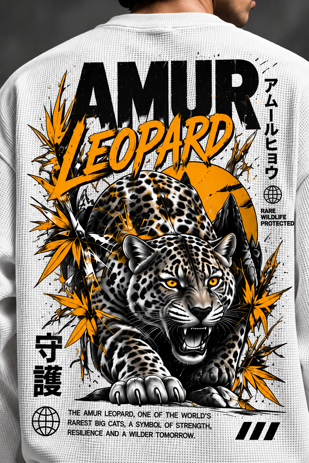 BeePunch Amur Leopard Waffle Full Sleeve T-Shirt – White