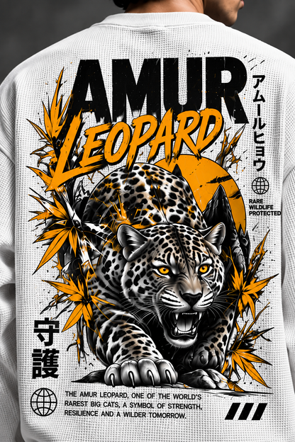 BeePunch Amur Leopard Waffle Full Sleeve T-Shirt – White