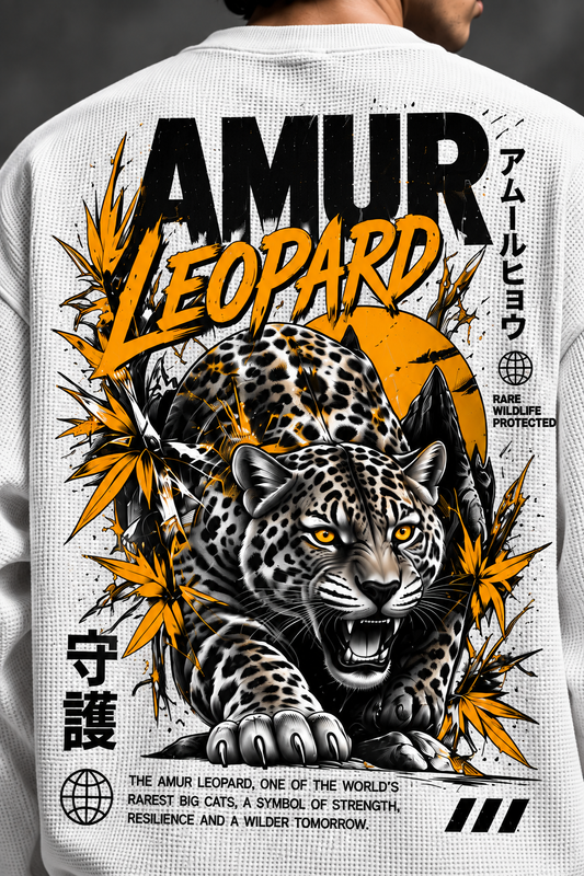 BeePunch Amur Leopard Waffle Full Sleeve T-Shirt – White