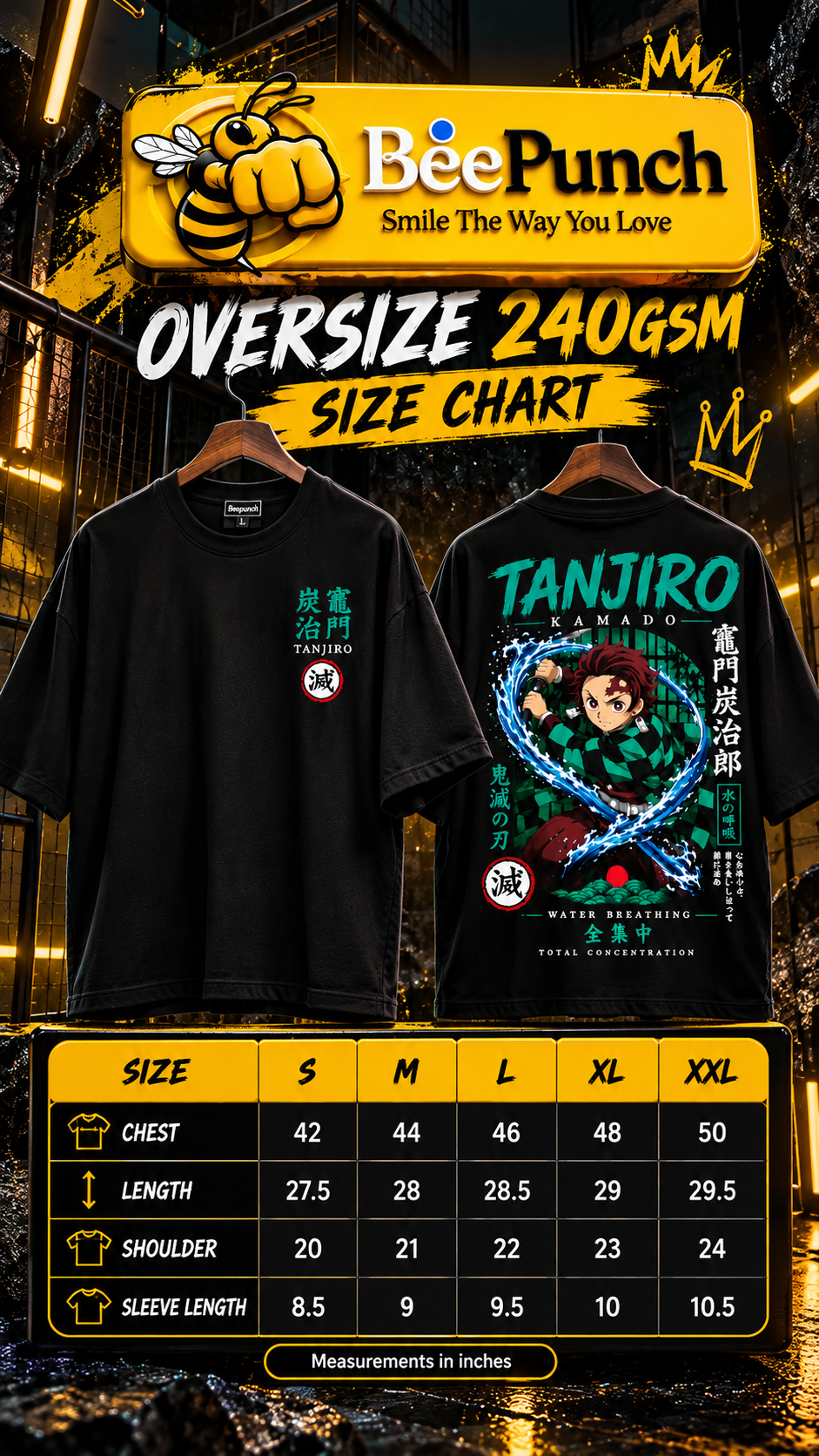 BeePunch Tanjiro Kamado Water Breathing Anime T-Shirt