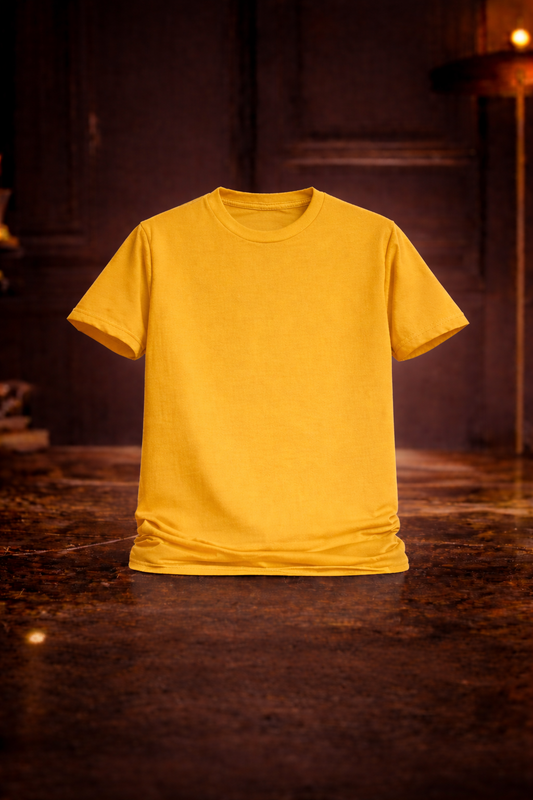 Premium mustard French Terry T-shirt front view by BeePunch