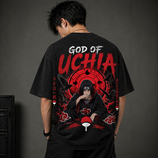 God of Uchiha oversized anime T-shirt front view