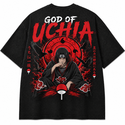 Naruto inspired Uchiha anime graphic tee detail