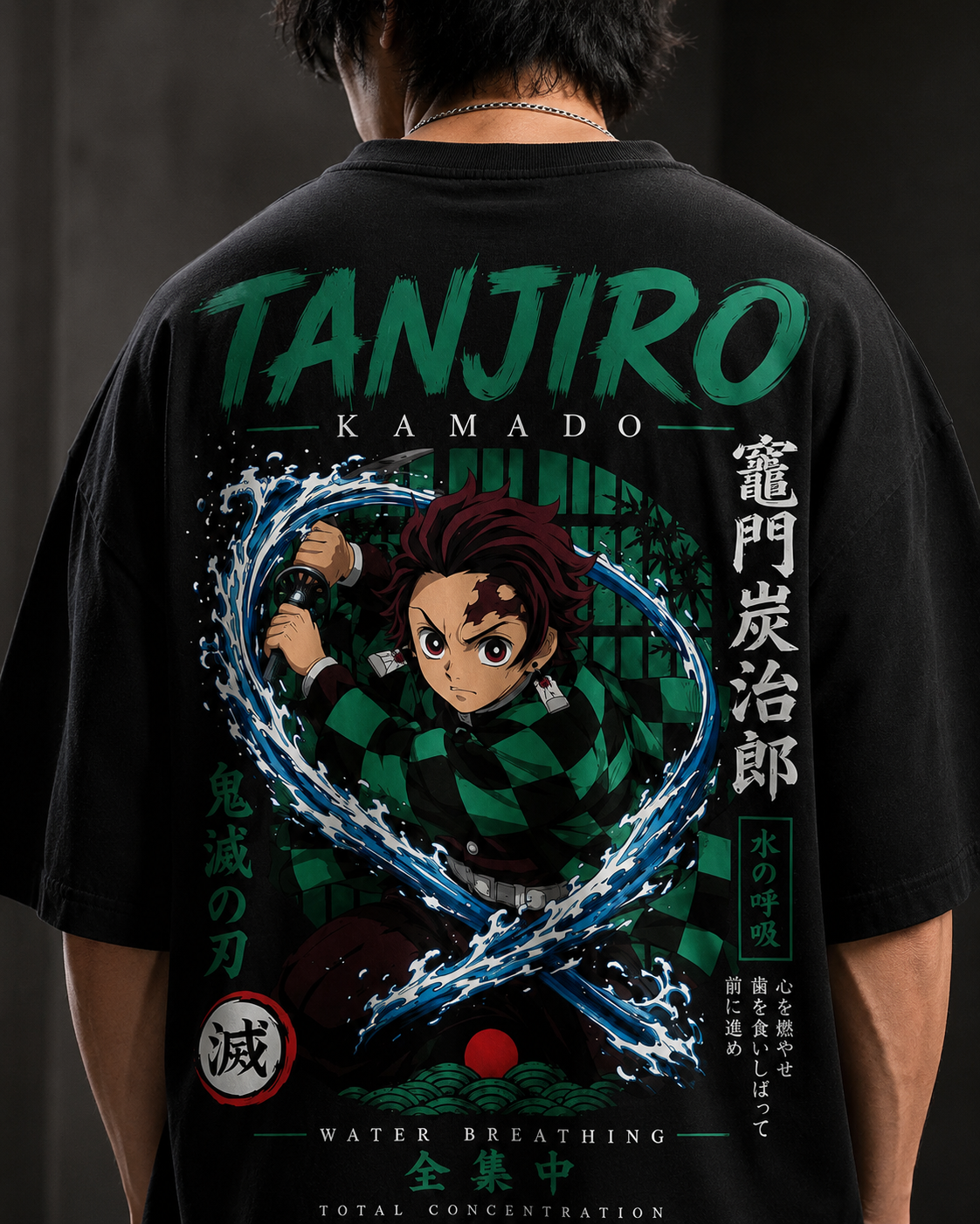 BeePunch Tanjiro Kamado Water Breathing Oversized Anime T-Shirt