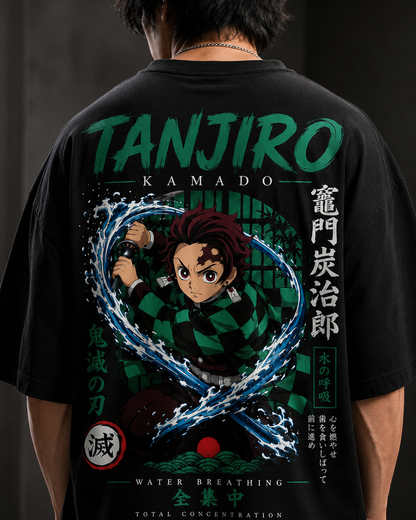 BeePunch Tanjiro Kamado Water Breathing Oversized Anime T-Shirt