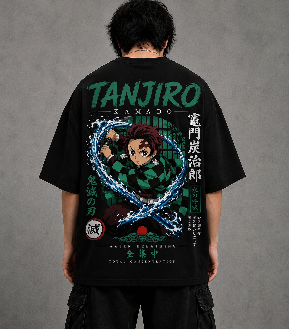 BeePunch Tanjiro Kamado Water Breathing Oversized Anime T-Shirt