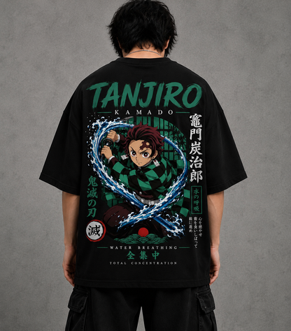BeePunch Tanjiro Kamado Water Breathing Oversized Anime T-Shirt