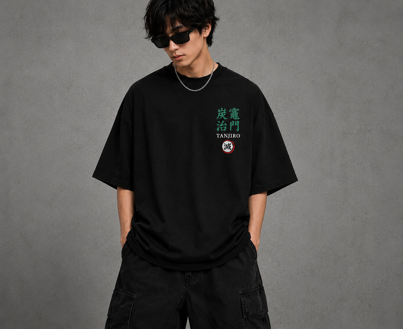 BeePunch Tanjiro Kamado Water Breathing Oversized Anime T-Shirt