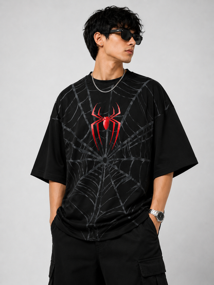 BeePunch Spider Web Oversized T-Shirt – Black