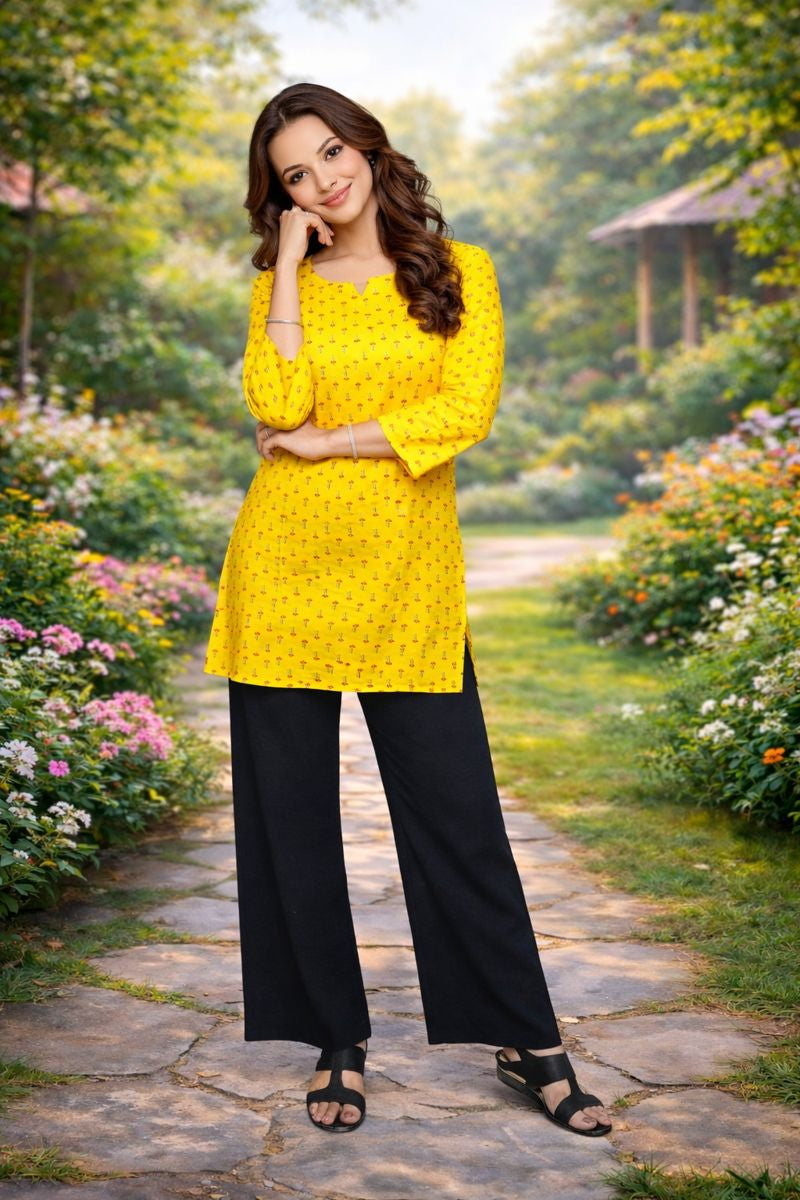 BeePunch Yellow Printed Kurti  | Casual Ethnic Wear