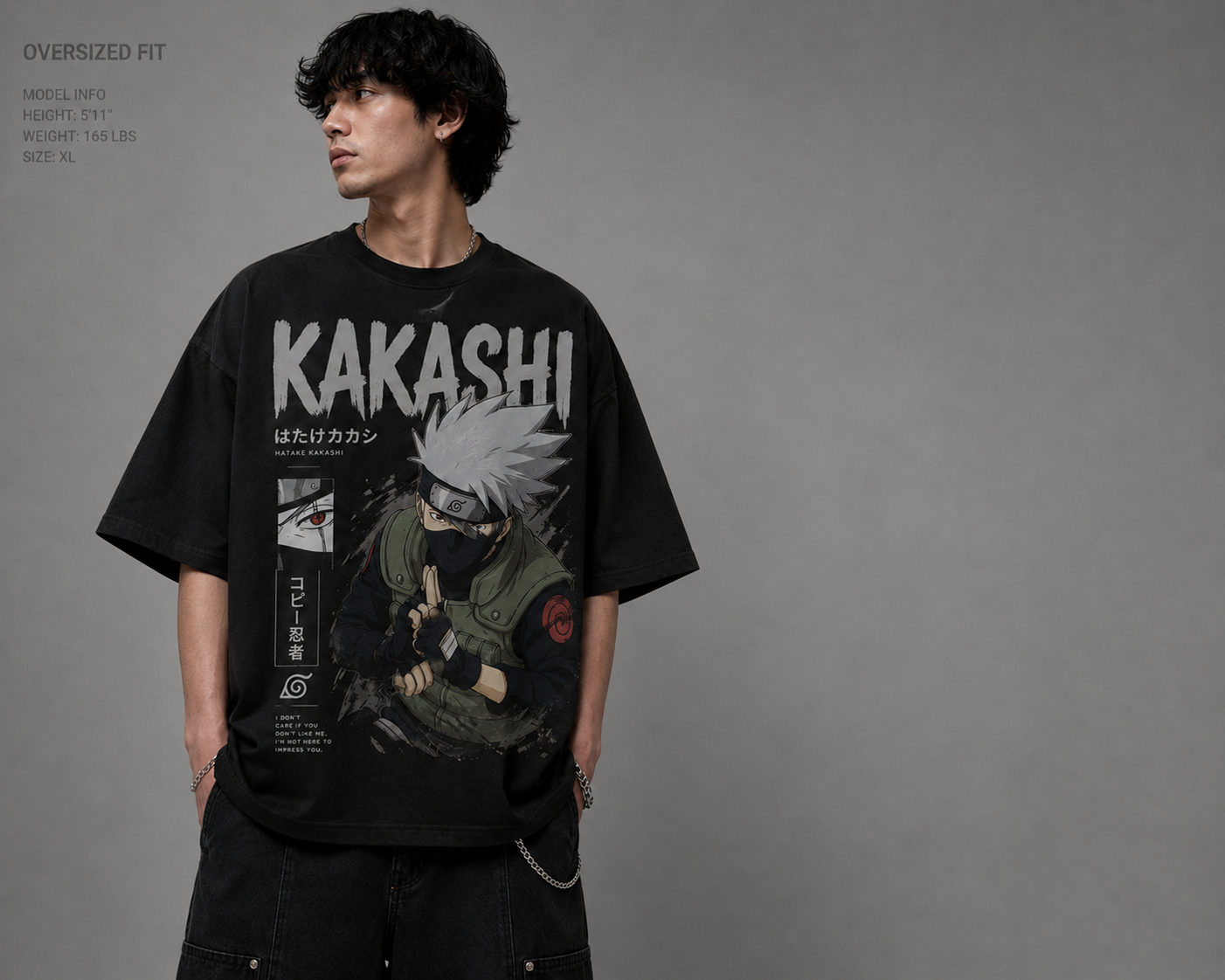 BeePunch Kakashi Graphic Oversized Tee – 240 GSM French Terry