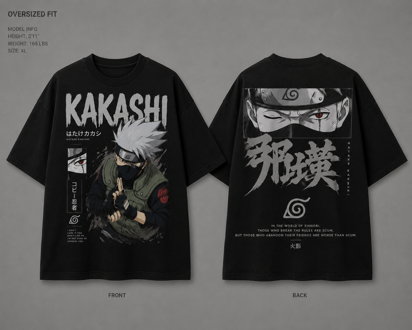 BeePunch Kakashi Graphic Oversized Tee – 240 GSM French Terry