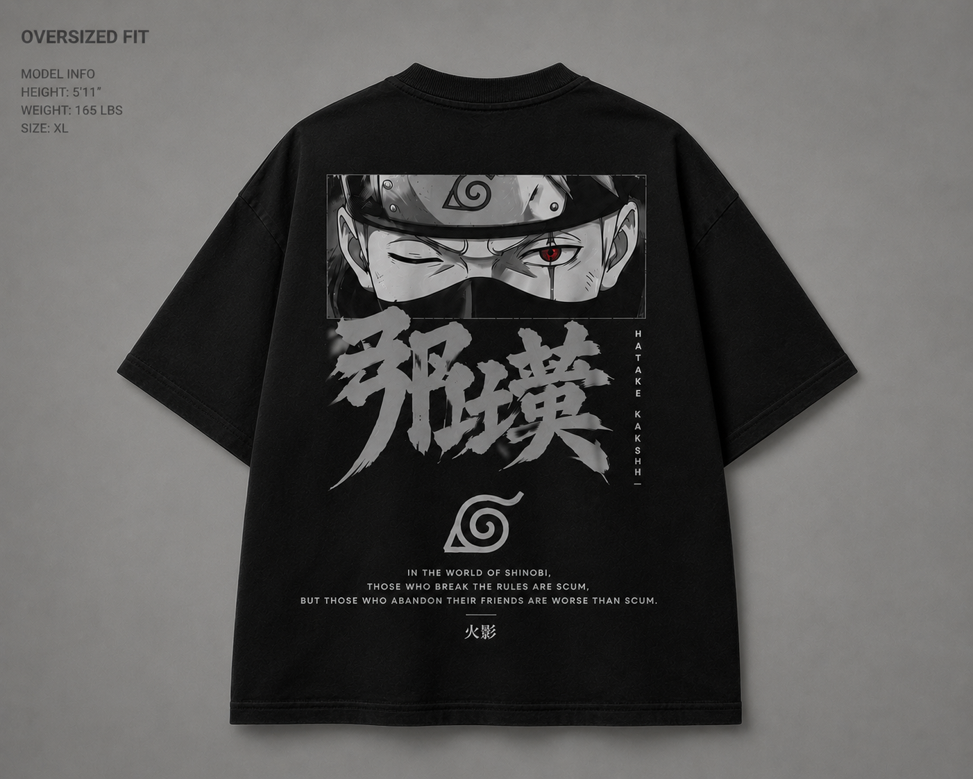 BeePunch Kakashi Graphic Oversized Tee – 240 GSM French Terry