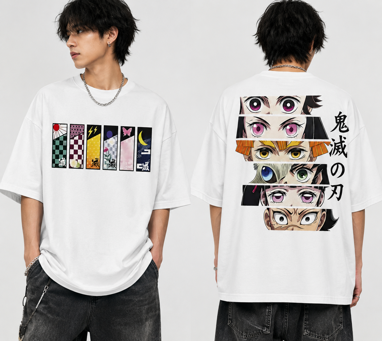 BeePunch – Demon Slayer Eyes Oversized Anime T-Shirt | Premium Heavyweight Cotton |
