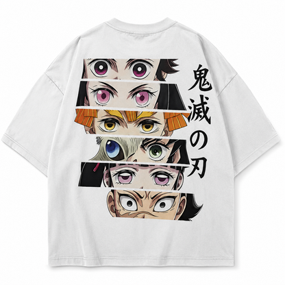 BeePunch – Demon Slayer Eyes Oversized Anime T-Shirt | Premium Heavyweight Cotton |