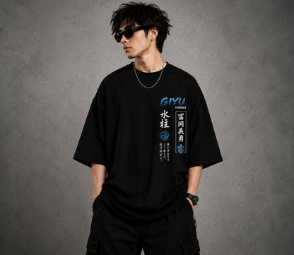 BeePunch Exclusive – Giyu Tomioka Oversized Anime T-Shirt | Premium 240 GSM French Terry | Demon Slayer Streetwear