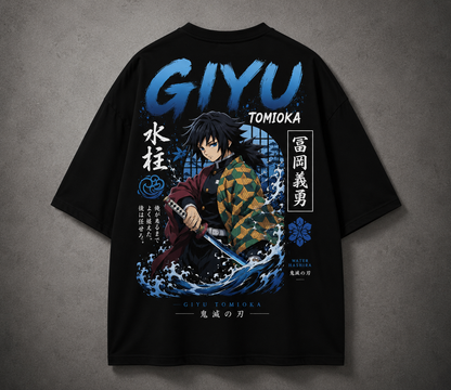 BeePunch Exclusive – Giyu Tomioka Oversized Anime T-Shirt | Premium 240 GSM French Terry | Demon Slayer Streetwear