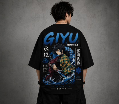 BeePunch Exclusive – Giyu Tomioka Oversized Anime T-Shirt | Premium 240 GSM French Terry | Demon Slayer Streetwear