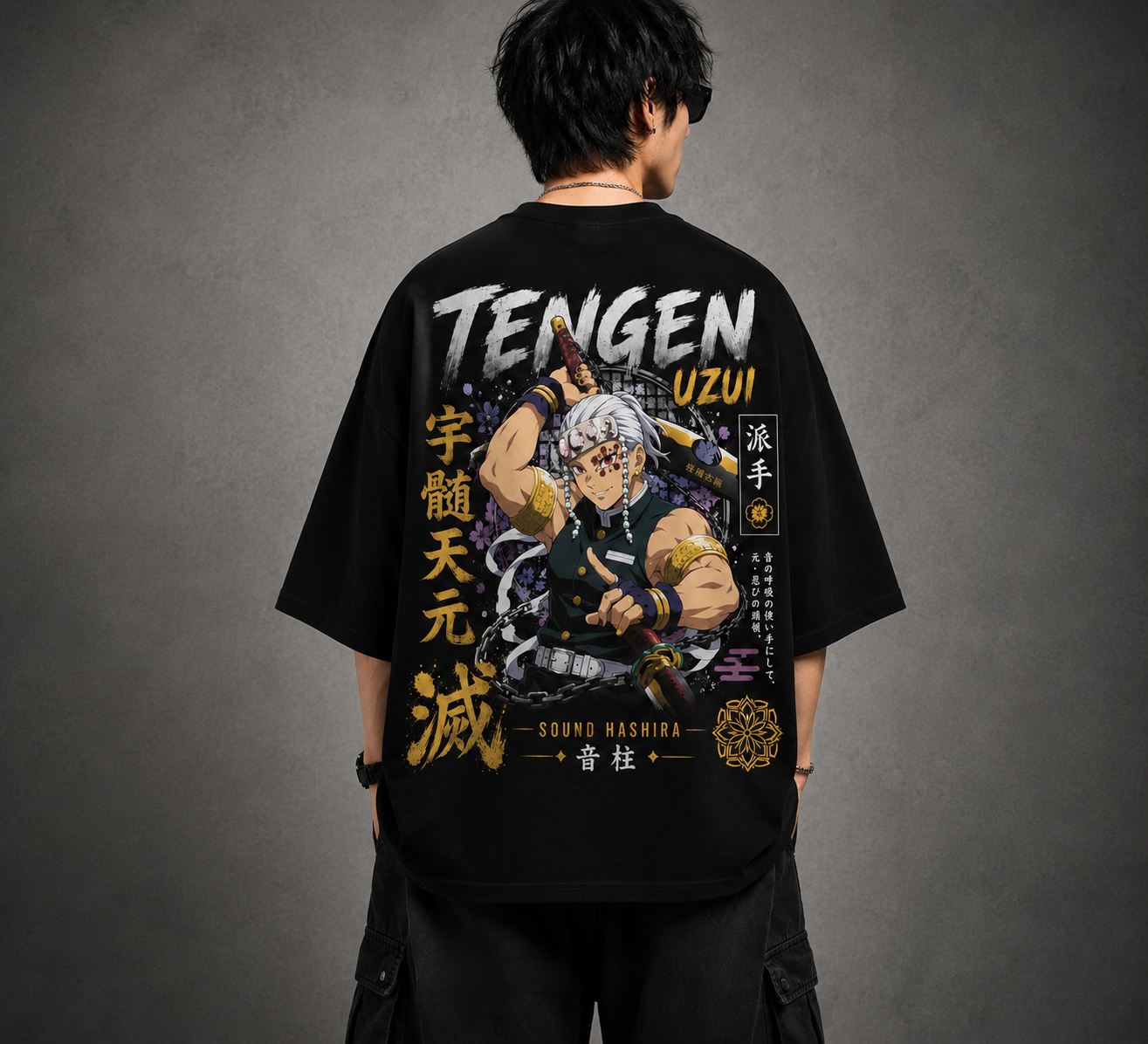 BeePunch Tengen Uzui Oversized Anime T-Shirt – Premium 240 GSM French Terry Cotton