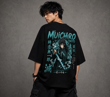 Muichiro Tokito Oversized Anime T-Shirt | Demon Slayer Mist Hashira | 240 GSM French Terry | BeePunch